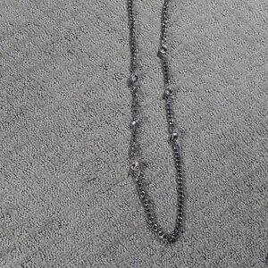 SALE! Silver-toned Bulky Chain and Clear Jeweled 40" Necklace